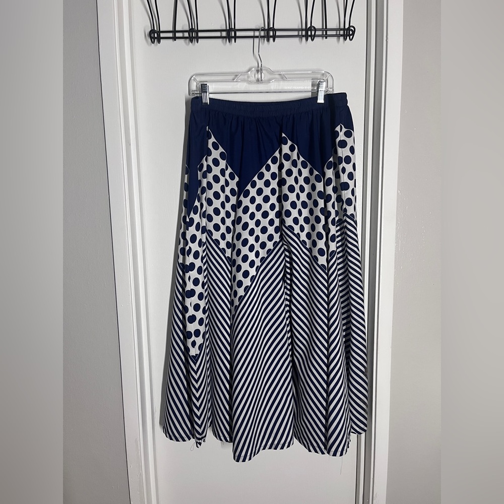 Spectacular and Unique Navy Polka Dot and Stripe Women's Maxi Skirt